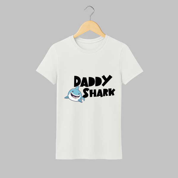 Daddy Shark T-shirt | Custom Adult T-shirt for Fun Loving Dad - WHITE - S (Chest 19")