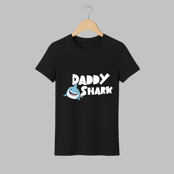 Daddy Shark T-shirt | Custom Adult T-shirt for Fun Loving Dad - BLACK - S (Chest 19")