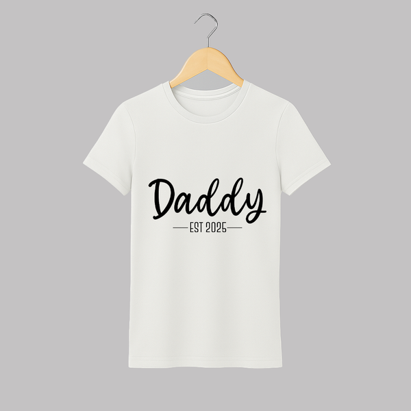 Daddy EST 2025 T-shirt | Custom Family T-shirt for the New Dad - WHITE - S (Chest 19")