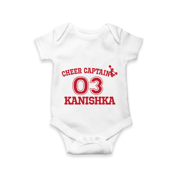 Cheer Captain 03 Romper / Onesie | Personalized Kids Romper / Onesie for Girls - WHITE - New Born (Chest 14")