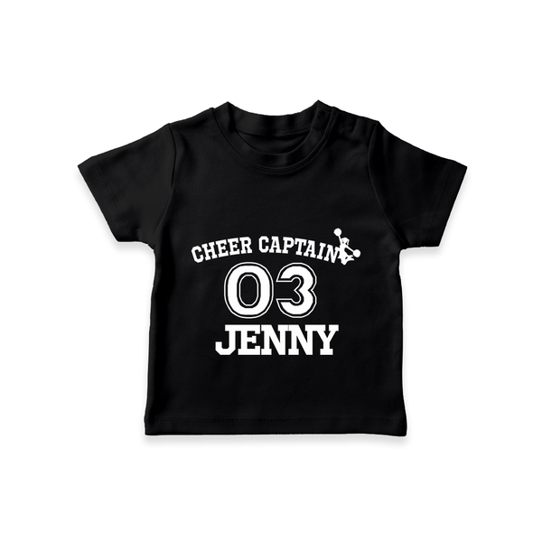 Cheer Captain 03 T-shirt | Personalized Kids T-shirt for Girls - BLACK - 0-5 Months Old (Chest 17")