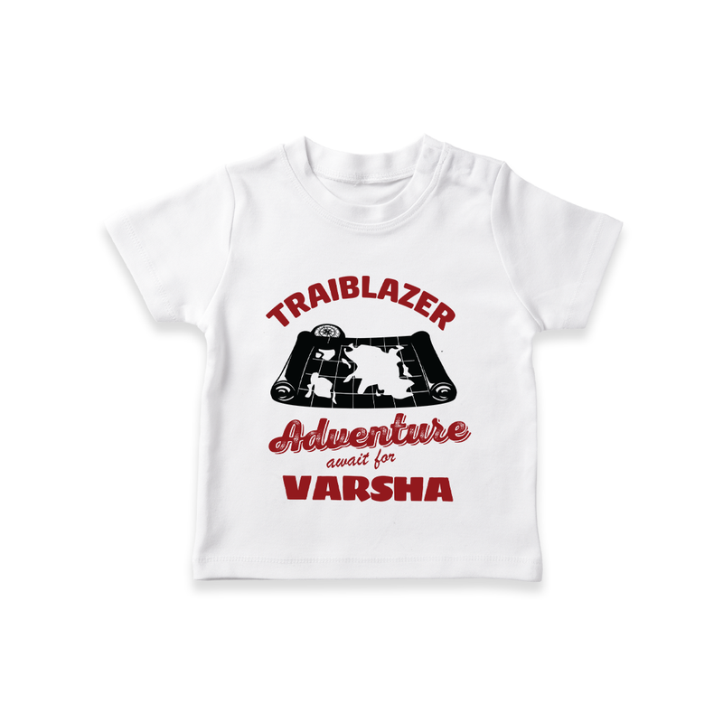 Trailblazer Adventure Awaits For T-shirt | Personalized Kids T-shirt for Adventurous Girls - WHITE - 0-5 Months Old (Chest 17")