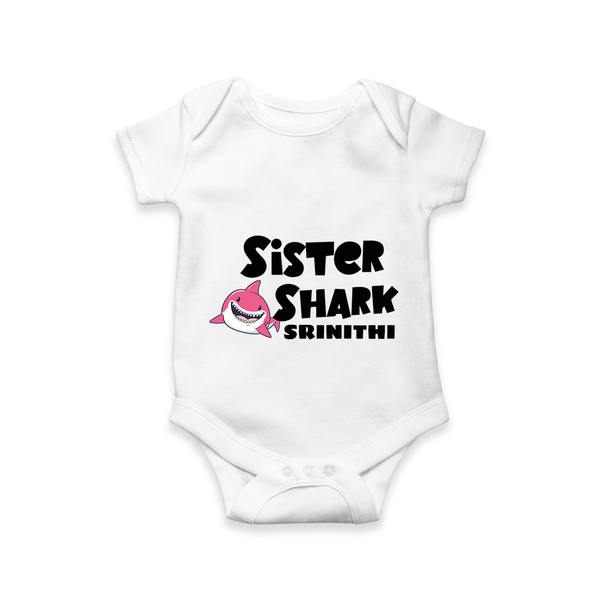 Sister Shark Romper / Onesie | Personalized Romper / Onesie for Girls - WHITE - New Born (Chest 14")