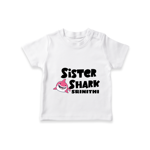 Sister Shark T-shirt | Personalized T-shirt for Girls - WHITE - 0-5 Months Old (Chest 17")