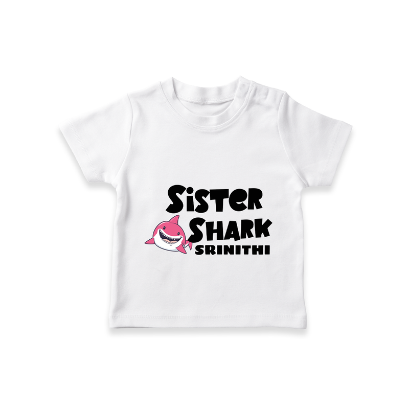 Sister Shark T-shirt | Personalized T-shirt for Girls - WHITE - 0-5 Months Old (Chest 17")