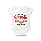 My First Diwali Romper / Onesie | Personalized Kids Romper / Onesie for Festive Celebration - WHITE - New Born (Chest 14")