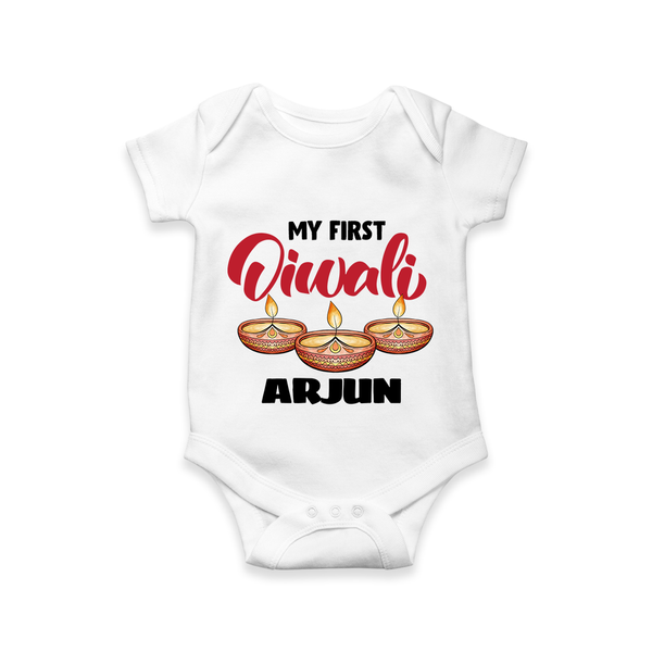 My First Diwali Romper / Onesie | Personalized Kids Romper / Onesie for Festive Celebration - WHITE - New Born (Chest 14")