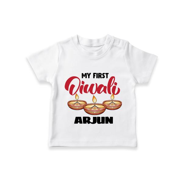 My First Diwali T-shirt | Personalized Kids T-shirt for Festive Celebration - WHITE - 0-5 Months Old (Chest 17")