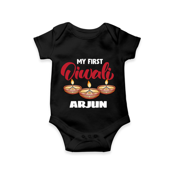 My First Diwali Romper / Onesie | Personalized Kids Romper / Onesie for Festive Celebration - BLACK - New Born (Chest 14")