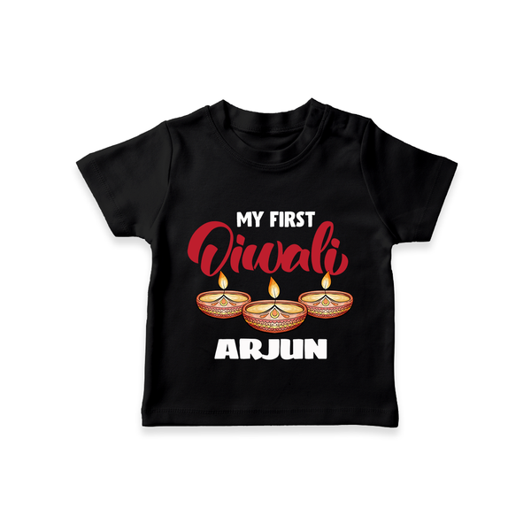 My First Diwali T-shirt | Personalized Kids T-shirt for Festive Celebration - BLACK - 0-5 Months Old (Chest 17")