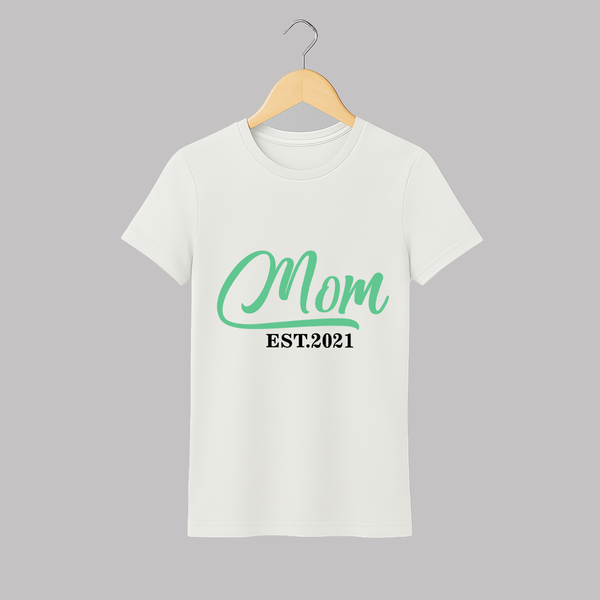 Mom EST 2021 T-shirt | Personalized Adult T-shirt for New Mom - WHITE - S (Chest 19")