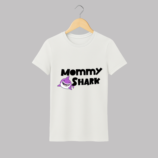 Mommy Shark T-shirt | Custom Adult T-shirt for Fun Loving Mom - WHITE - S (Chest 19")