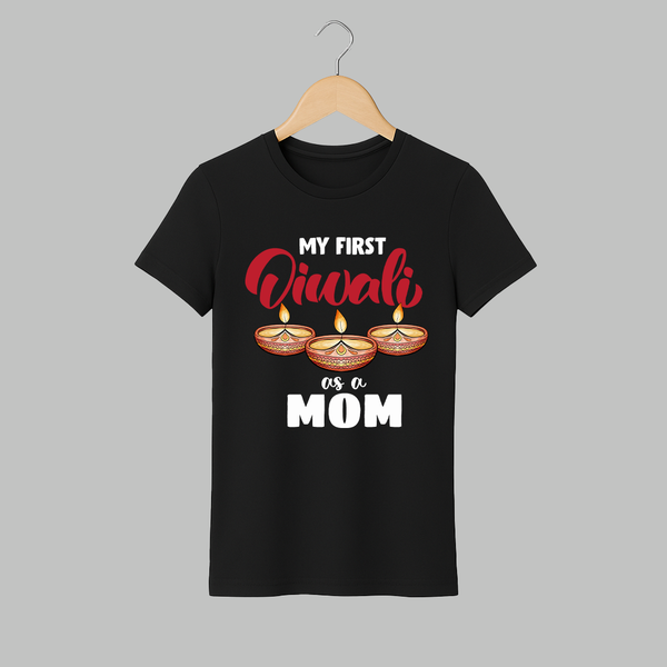 My First Diwali as a Mom T-shirt | Personalized Adult T-shirt for New Mom - BLACK - S (Chest 19")