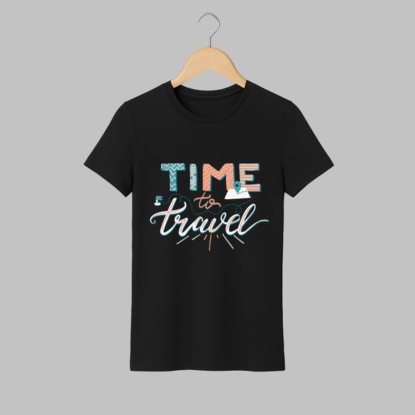 Time to Travel T-shirt | Custom Adult T-shirt for Adventurous Mom - BLACK - S (Chest 19")