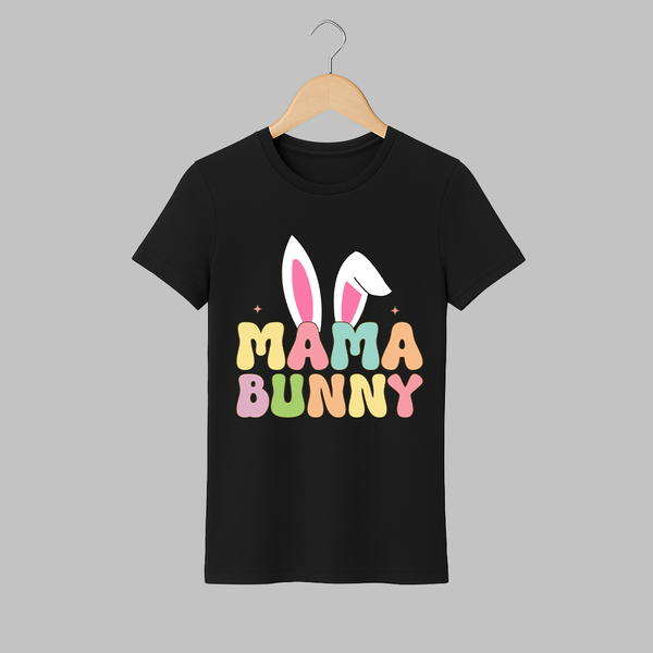 Mama Bunny T-shirt | Custom Adult T-shirt for Mom - BLACK - S (Chest 19")