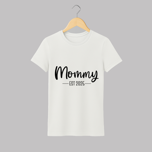 Mommy EST 2025 T-shirt | Custom Family T-shirt for the New Mom - WHITE - S (Chest 19")