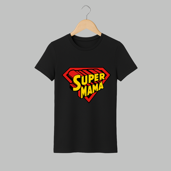 Super Mama T-shirt | Personalized T-shirt for the Super Mom - BLACK - S (Chest 19")