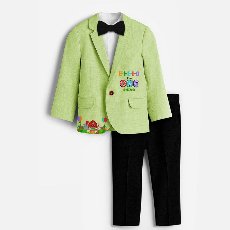 First Year Farm Themed Customized Knitted Blazer With Name For Kids - PASTEL GREEN - 1 Year Old (Blazer - Chest 23"/Pant Length 17"/Pant Waist 21")