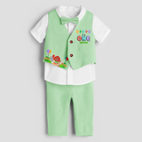 First Year Farm Themed Customized Waist Coat With Name For Kids - MINT GREEN - 1 Year Old (Waist Coat - Chest 22"/Pant Length 17"/Pant Waist 21")