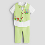 First Year Farm Themed Customized Waist Coat With Name For Kids - PASTEL GREEN - 1 Year Old (Waist Coat - Chest 22"/Pant Length 17"/Pant Waist 21")