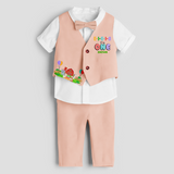 First Year Farm Themed Customized Waist Coat With Name For Kids - PEACH - 1 Year Old (Waist Coat - Chest 22"/Pant Length 17"/Pant Waist 21")