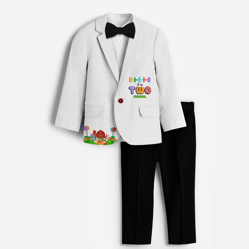 Second Year Farm Themed Customized Knitted Blazer With Name For Kids - WHITE - 1 Year Old (Blazer - Chest 23"/Pant Length 17"/Pant Waist 21")