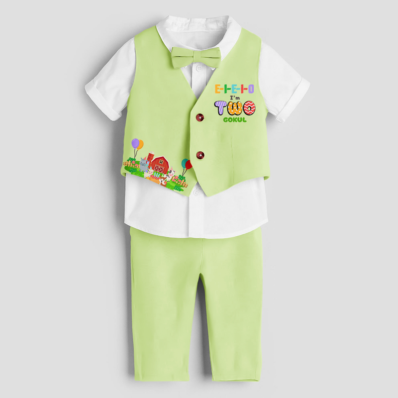 Second Year Farm Themed Customized Waist Coat With Name For Kids - PASTEL GREEN - 1 Year Old (Waist Coat - Chest 22"/Pant Length 17"/Pant Waist 21")