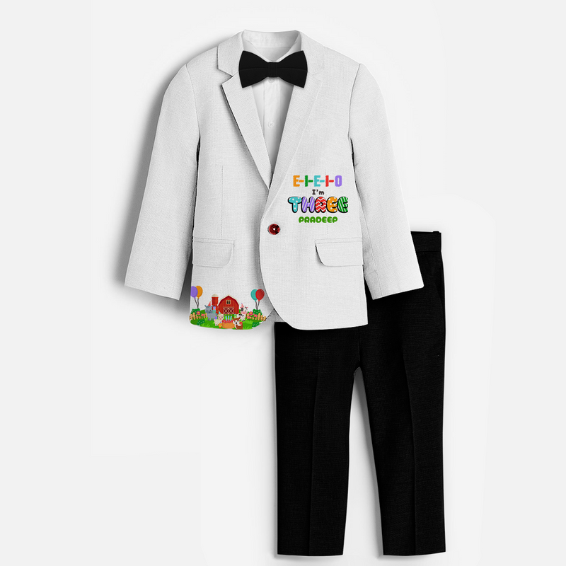 Third Year Farm Themed Customized Knitted Blazer With Name For Kids - WHITE - 1 Year Old (Blazer - Chest 23"/Pant Length 17"/Pant Waist 21")