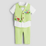 Third Year Farm Themed Customized Waist Coat With Name For Kids - PASTEL GREEN - 1 Year Old (Waist Coat - Chest 22"/Pant Length 17"/Pant Waist 21")