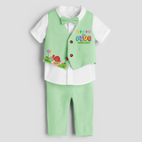 Fifth Year Farm Themed Customized Waist Coat With Name For Kids - MINT GREEN - 1 Year Old (Waist Coat - Chest 22"/Pant Length 17"/Pant Waist 21")