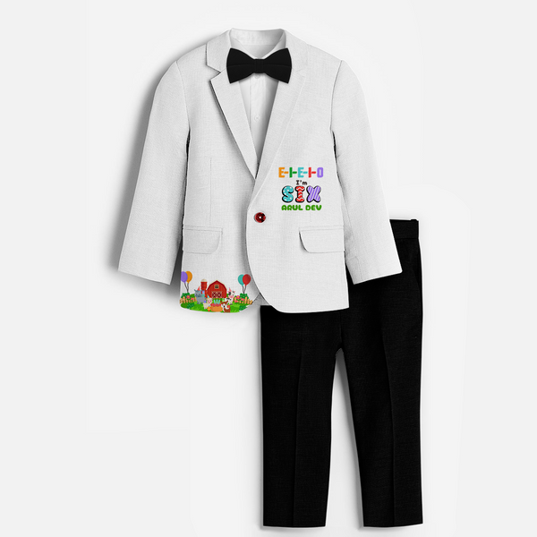 Sixth Year Farm Themed Customized Knitted Blazer With Name For Kids - WHITE - 1 Year Old (Blazer - Chest 23"/Pant Length 17"/Pant Waist 21")