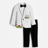 Eighth Year Farm Themed Customized Knitted Blazer With Name For Kids - WHITE - 1 Year Old (Blazer - Chest 23"/Pant Length 17"/Pant Waist 21")