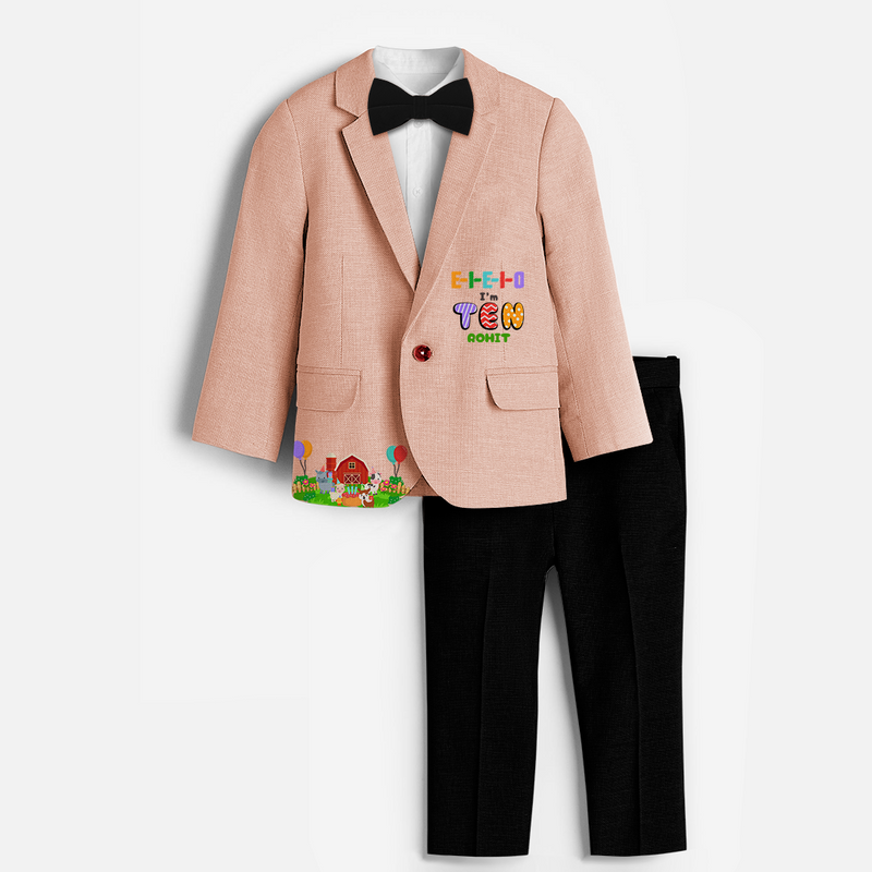 Tenth Year Farm Themed Customized Knitted Blazer With Name For Kids - PEACH - 1 Year Old (Blazer - Chest 23"/Pant Length 17"/Pant Waist 21")