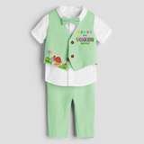 Twelfth Year Farm Themed Customized Waist Coat With Name For Kids - MINT GREEN - 1 Year Old (Waist Coat - Chest 22"/Pant Length 17"/Pant Waist 21")