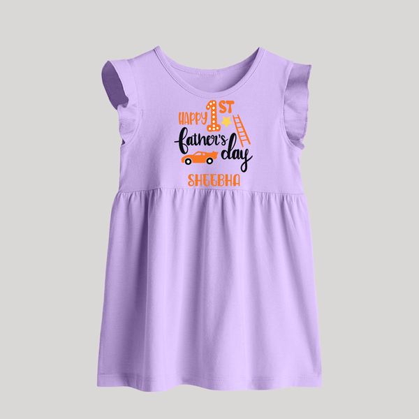 Happy First Father's Day Baby Frock for Baby | Custom Print Soft Cotton Babywear - LILAC - 0 - 3 Months Old (Chest 17")