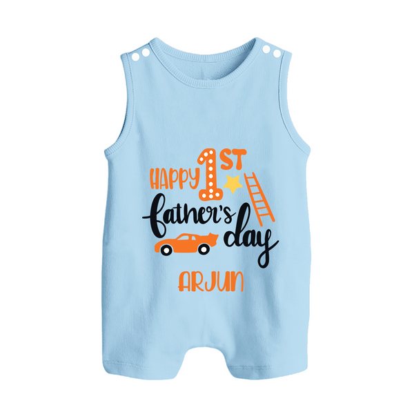 Happy First Father's Day Romper Suit/Sleeveless Romper for Baby | Custom Print Soft Cotton Babywear - BABY BLUE - 0 - 5 Months Old (Chest 18")