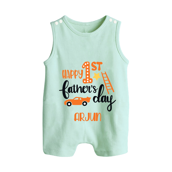 Happy First Father's Day Romper Suit/Sleeveless Romper for Baby | Custom Print Soft Cotton Babywear - MINT GREEN - 0 - 5 Months Old (Chest 18")