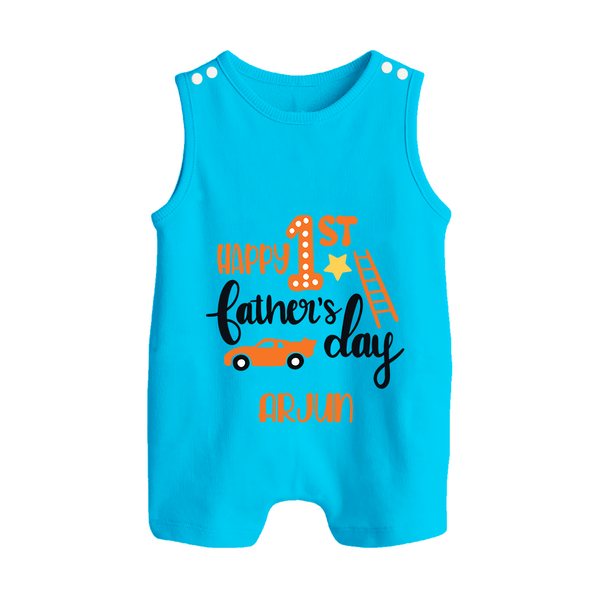 Happy First Father's Day Romper Suit/Sleeveless Romper for Baby | Custom Print Soft Cotton Babywear - SKY BLUE - 0 - 5 Months Old (Chest 18")