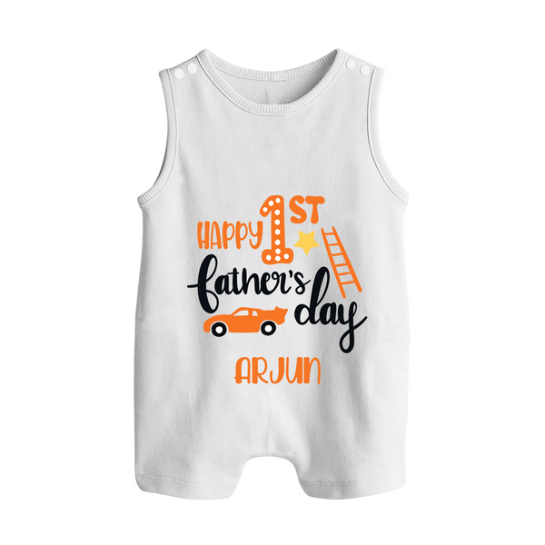 Happy First Father's Day Romper Suit/Sleeveless Romper for Baby | Custom Print Soft Cotton Babywear - WHITE - 0 - 5 Months Old (Chest 18")