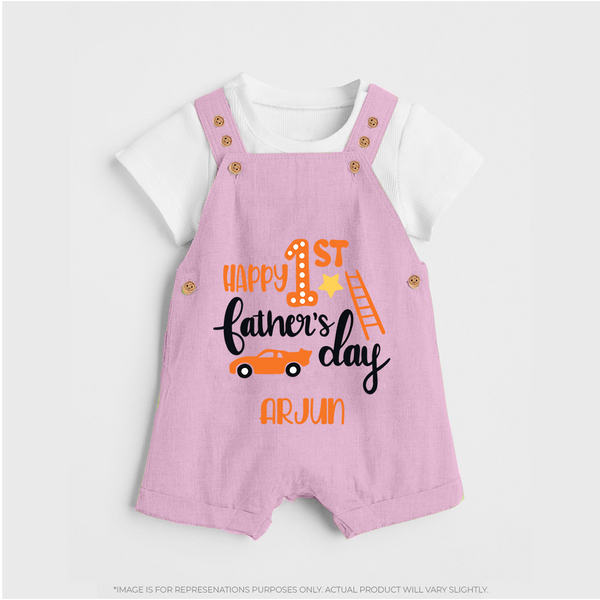 Happy First Father's Day Dungaree Set for Baby | Custom Print Soft Cotton Babywear - BABY PINK - 0 - 5 Months Old (Chest 18")