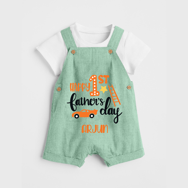 Happy First Father's Day Dungaree Set for Baby | Custom Print Soft Cotton Babywear - MINT GREEN - 0 - 5 Months Old (Chest 18")