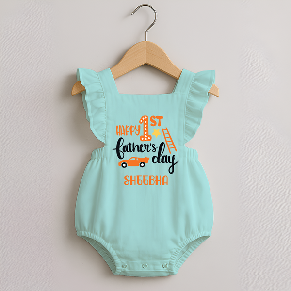Happy First Father's Day Romper Frock for Baby | Custom Print Soft Cotton Babywear - MINT GREEN - 0 - 3 Months Old (Chest 19")
