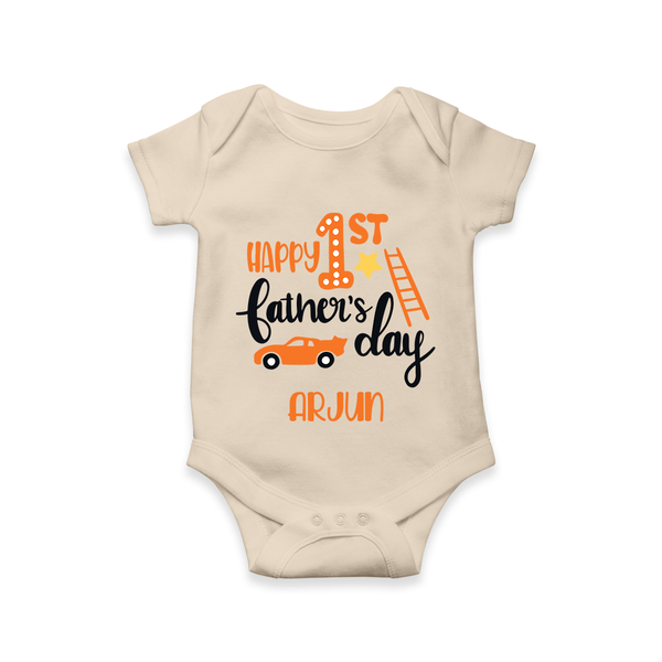 Happy First Father's Day Romper/Bodysuit for Baby | Custom Print Soft Cotton Babywear - IVORY - New Born (Chest 14")