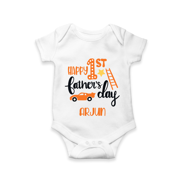 Happy First Father's Day Romper/Bodysuit for Baby | Custom Print Soft Cotton Babywear - WHITE - New Born (Chest 14")