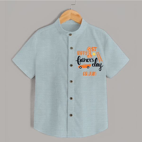 Happy First Father's Day Shirt for Baby | Custom Print Soft Cotton Babywear - ARCTIC BLUE - 0 - 6 Months Old (Chest 23")