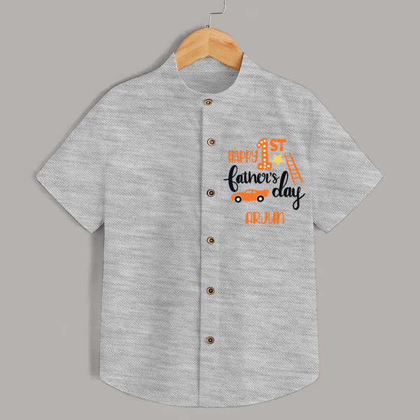 Happy First Father's Day Shirt for Baby | Custom Print Soft Cotton Babywear - GREY - 0 - 6 Months Old (Chest 23")