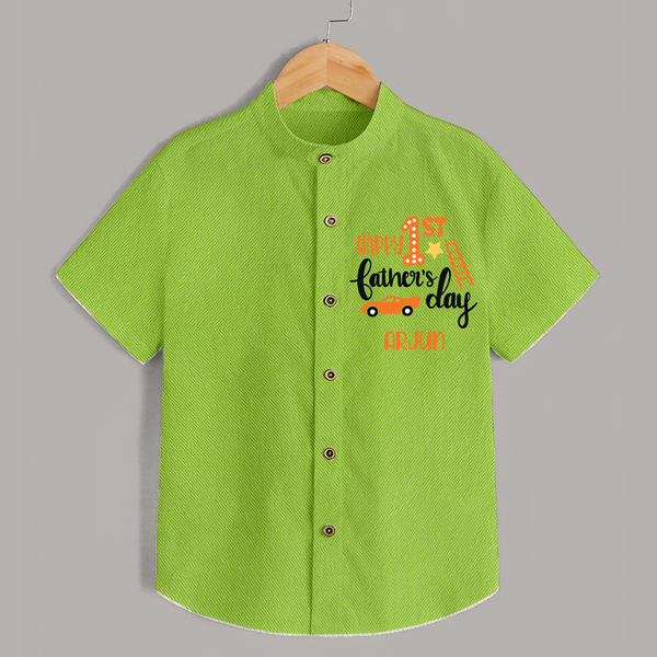 Happy First Father's Day Shirt for Baby | Custom Print Soft Cotton Babywear - LIME GREEN - 0 - 6 Months Old (Chest 23")