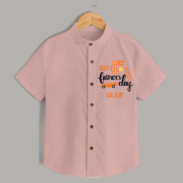 Happy First Father's Day Shirt for Baby | Custom Print Soft Cotton Babywear - PEACH - 0 - 6 Months Old (Chest 23")