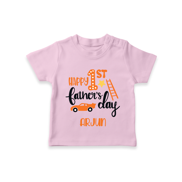 Happy First Father's Day T-Shirt for Baby | Custom Print Soft Cotton Babywear - BABY PINK - 0-5 Months Old (Chest 17")