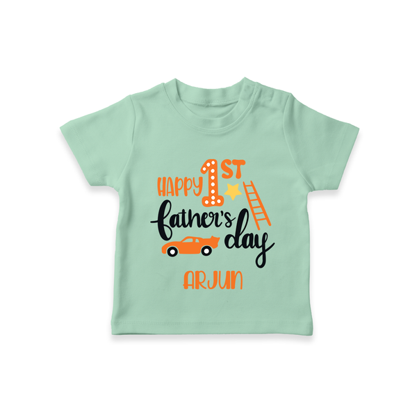 Happy First Father's Day T-Shirt for Baby | Custom Print Soft Cotton Babywear - MINT GREEN - 0-5 Months Old (Chest 17")